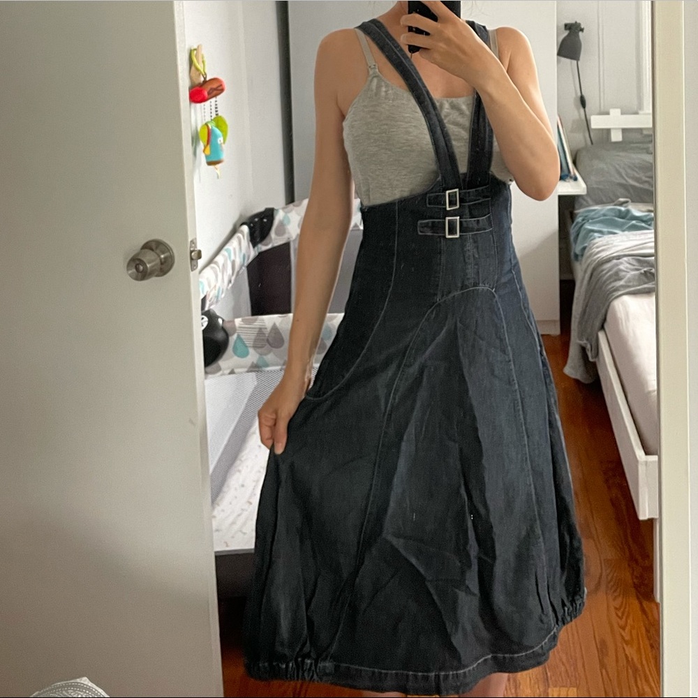 Sarah Pacini dark blue denim overall dress/skirt